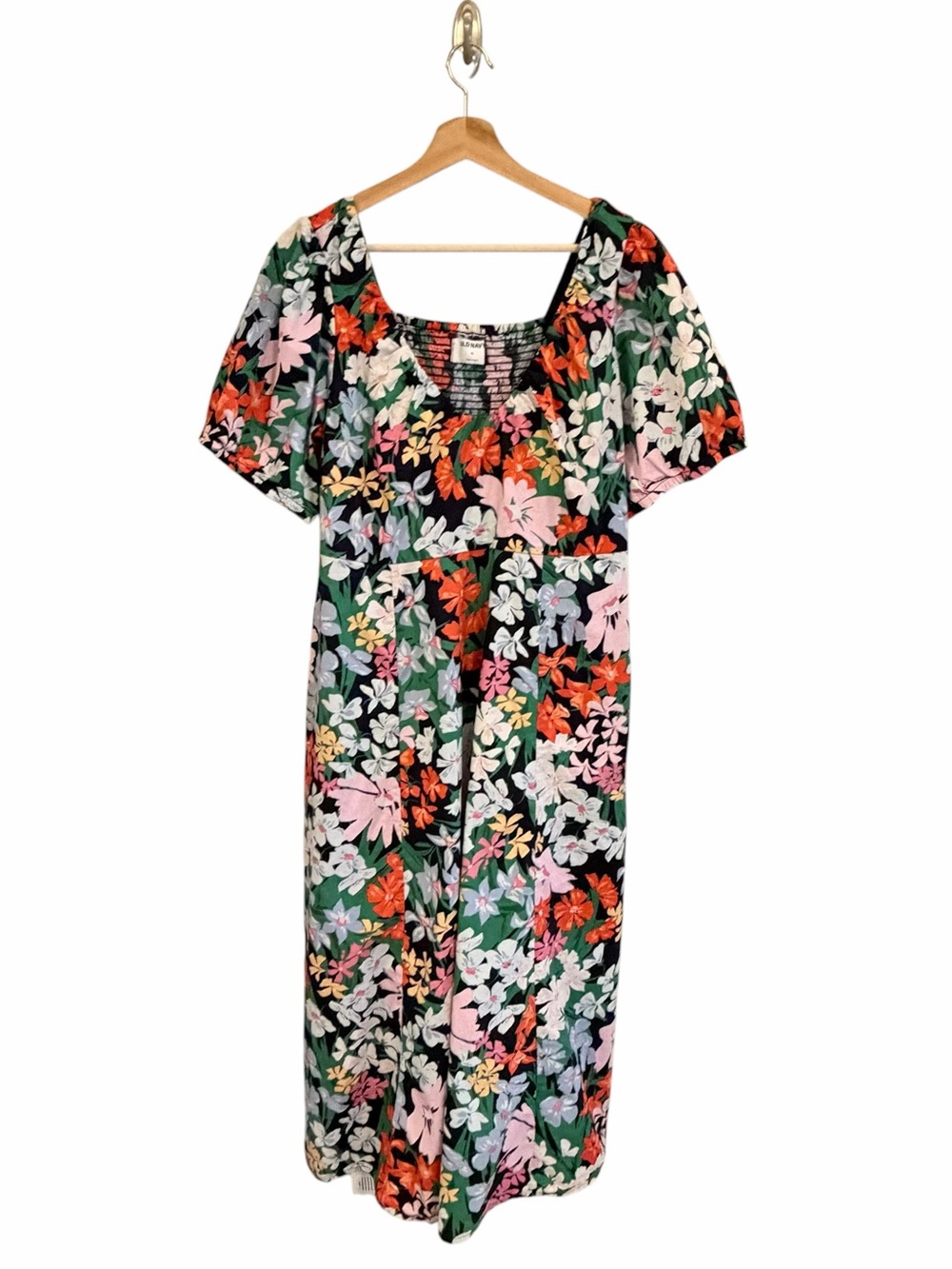 Old Navy Womens Blue Floral Milkmaid Midi Dress Size XL Cottagecore Puff Sleeves